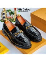 LV CROC LEATHER DRESS SHOE BLK