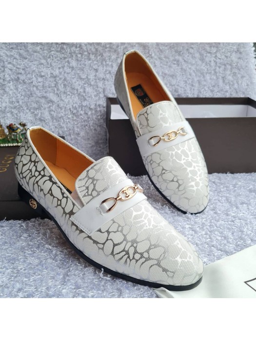 Gucci Men's Quality Plain Toe Loafers Shoe - White