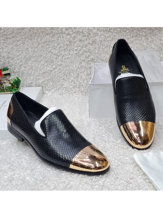 Louis Leeman Men's Leather Shoe With Gold Design - Black