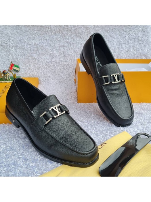 Men's Louis Vuitton Suede Side Glossy Quality Shoe - Black