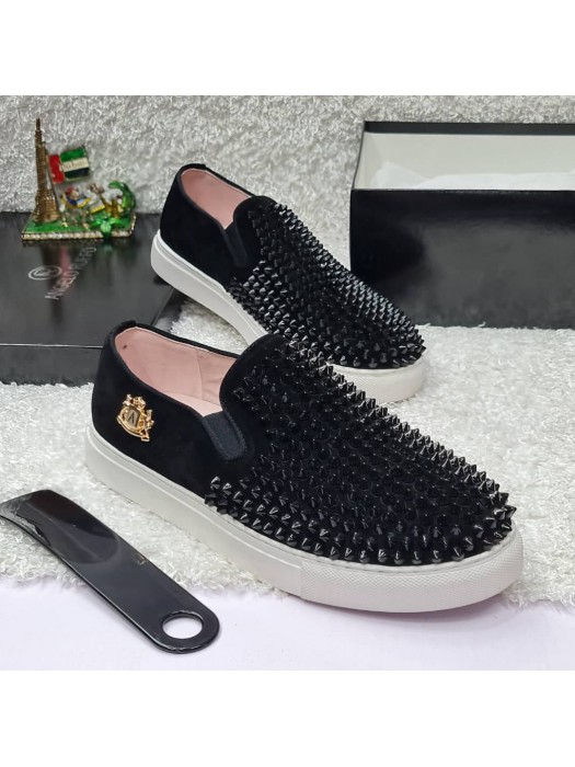 Men's Louis Vuitton Suede Side Glossy Quality Shoe - Black