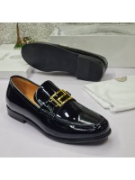 Versace Men's  Stylish Glossy Loafers Shoe - Black