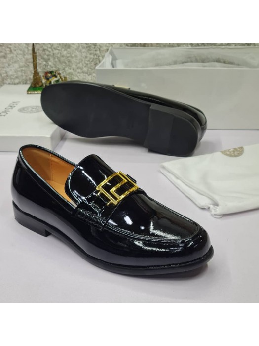 Versace Men's  Stylish Glossy Loafers Shoe - Black