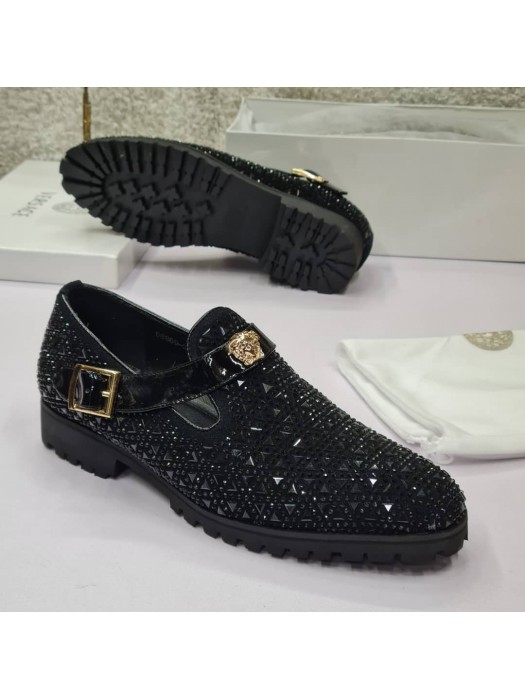 Versace Men's  Suede Stud Big Sole Quality Shoe Sandals - Black