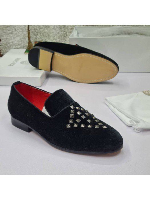 Versace Men's  Velvet Loafers Shoe - Black