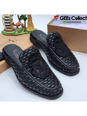 Billionaire handwoven half shoe - Black
